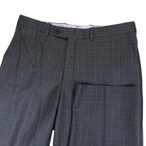 Aristo Eighteen Mens Dress Pants Stirling 35 x 29 Charcoal Blue Check Wool